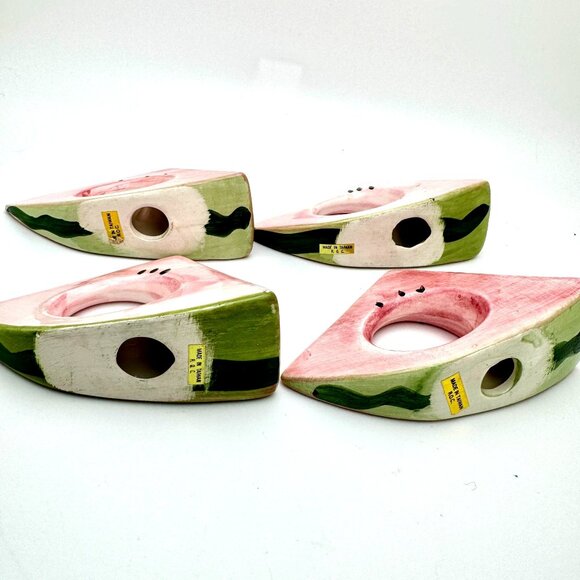 Vintage Watermelon Slice Ceramic Napkin Rings Set Of 4 Hand-Painted Fun & Quirky - Picture 2 of 4